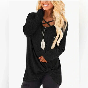 NIASHOT Womens Long Sleeves Tops V Neck Casual Fall Sweaters NWT Size XL